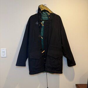 Boatworks Vintage Wool Toggle Coat Made in USA Black Hooded Jacket